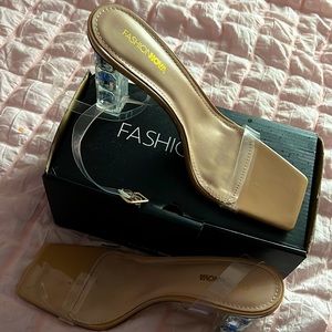 nude color, lace up, clear straps, brand new never worn